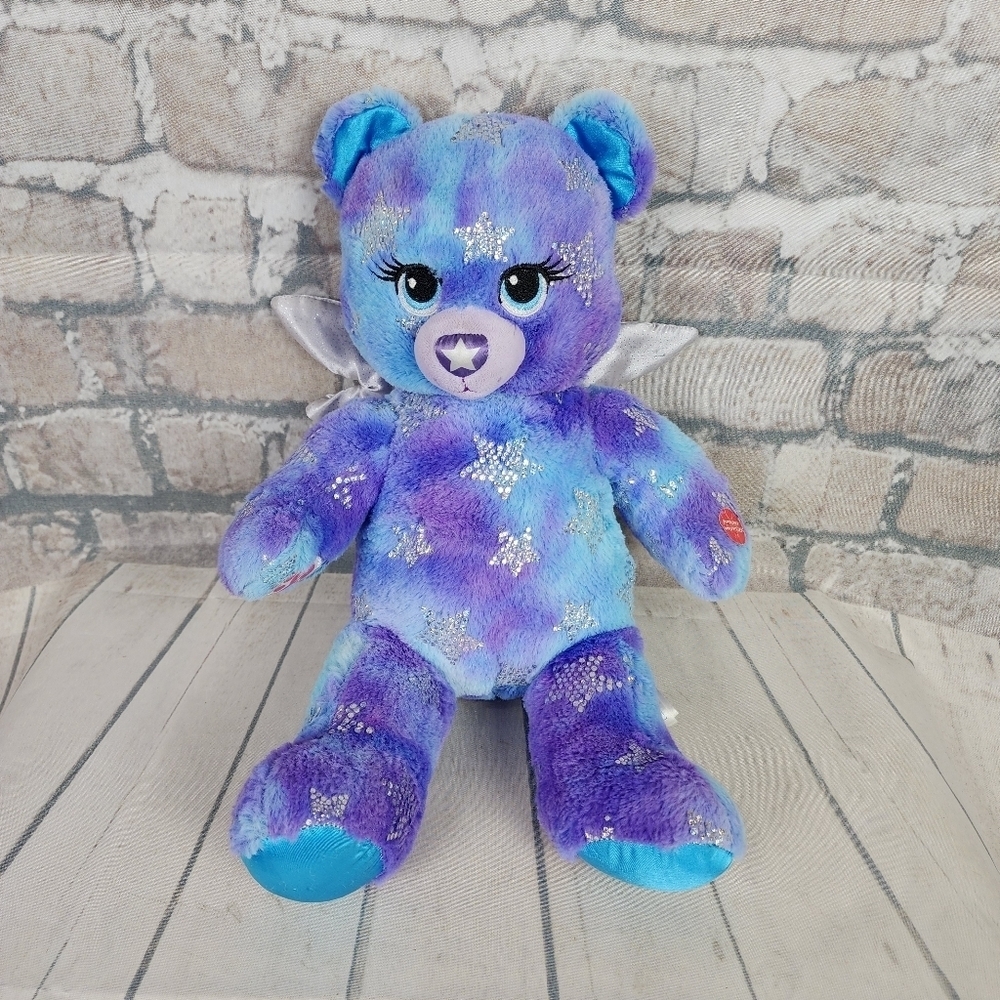 Build A Bear Starbright Bear Angel Wings Stars Light Up Nose Blue Stuffed Animal
